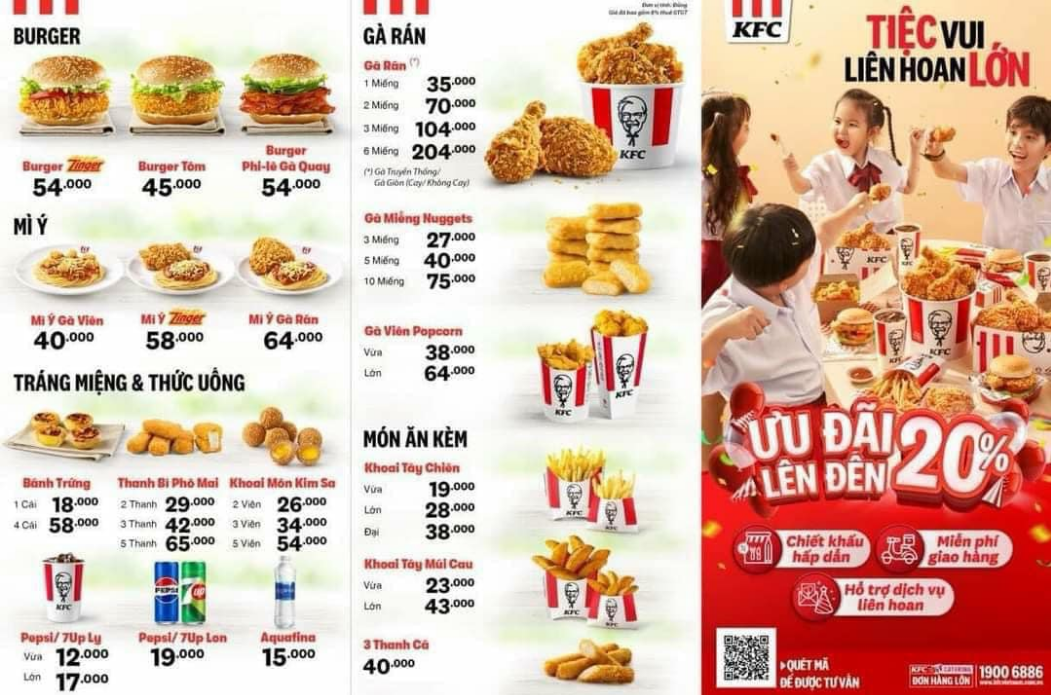 Thực đơn tại KFC Cà Mau