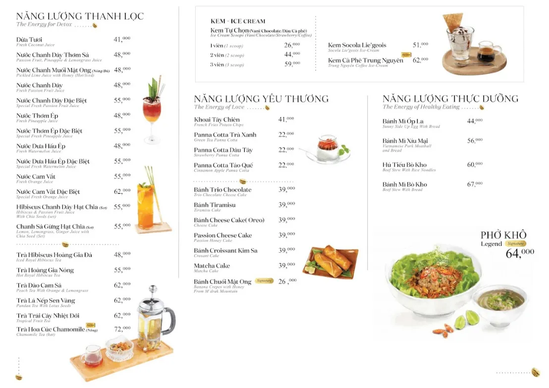 Menu các món khác Trung Nguyên Legend Cà Mau