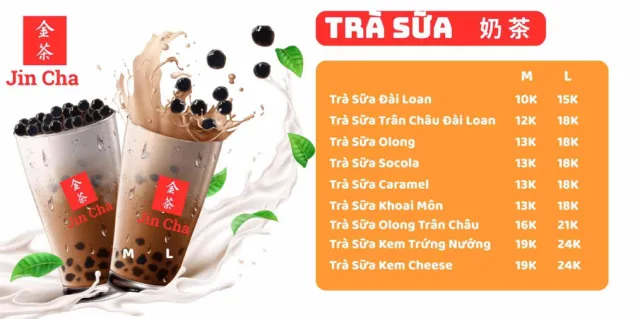 Menu Trà sữa Jin Cha Cà Mau