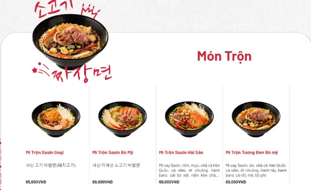 Menu mì trộn SaSin Cà Mau